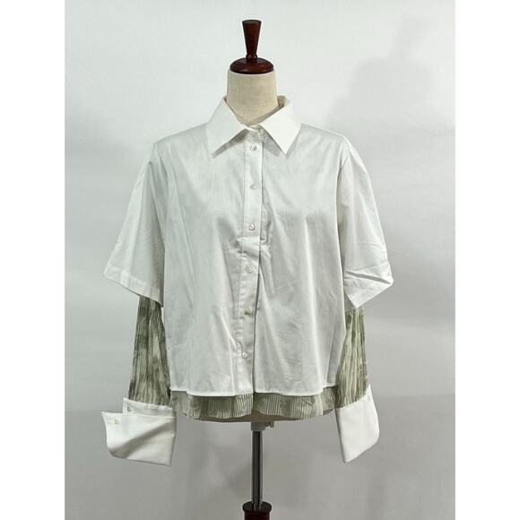 CONTESSA MILLS Sz M Medium White Sage Stripe Aradia Shirt NWT - Picture 2 of 12